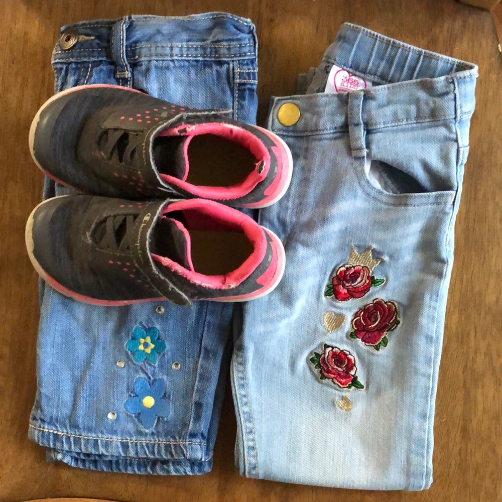 Girls Classic Blue Denim Jeans, Denim Shorts, Tennis Shoes